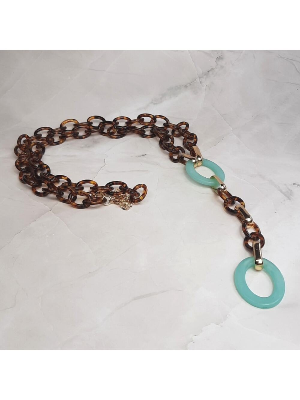 Tortoiseshell & Aqua Lariat Necklace